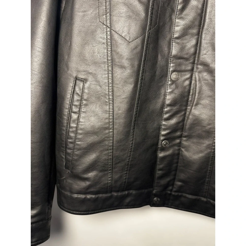 Levis Mens‎ Black Faux Leather Trucker Jacket Quilted Lined XL LM1RU525 - Picture 8 of 11